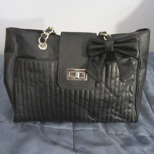 Large Black Leather Tote with Chain Handles